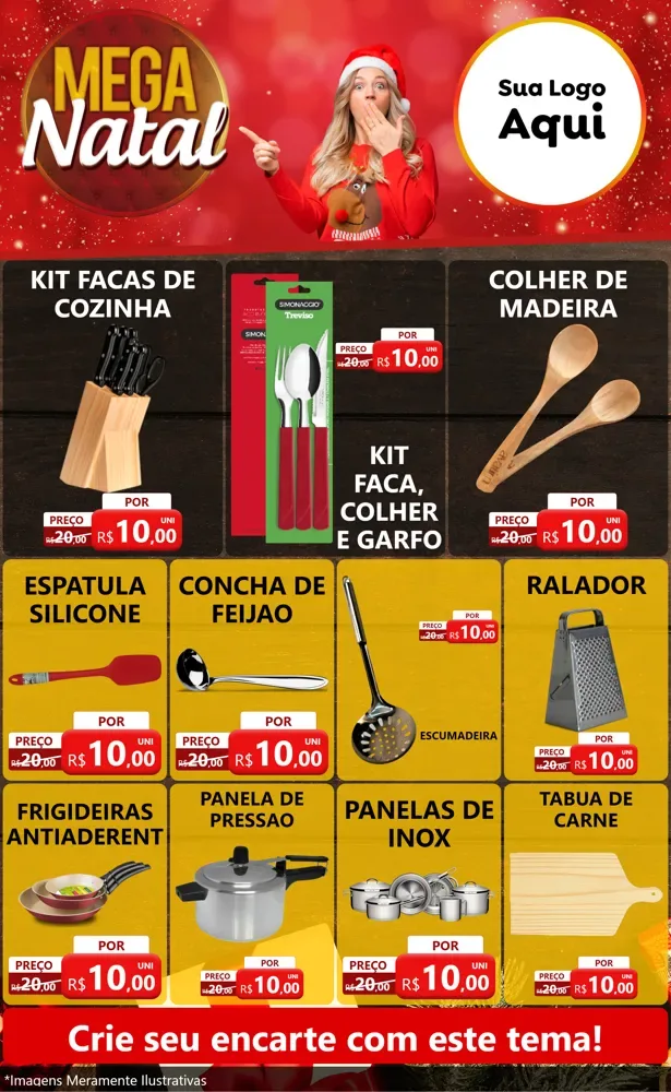 Modelo de Encarte para Encarte Grande com o tema Mega Natal para Utilidades Domésticas