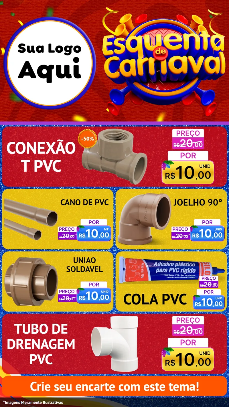 Modelo de TV para TV Vertical com o tema Esquenta de Carnaval para Tubos e conexões