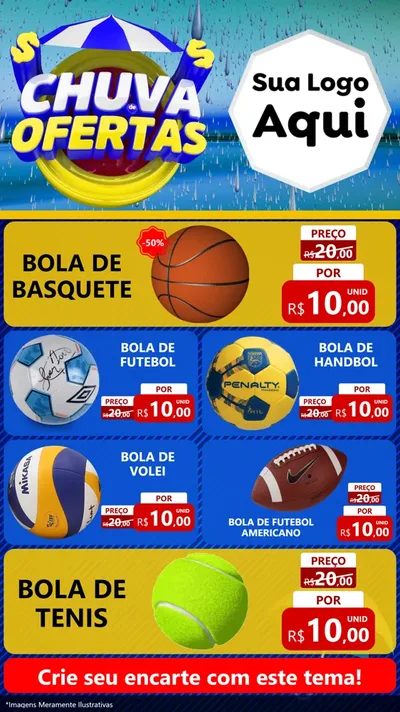 Modelo de TV para TV Vertical com o tema Chuva de Ofertas para Artigos Esportivos