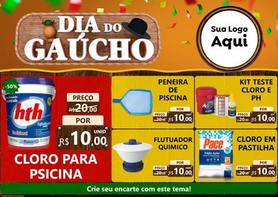 Modelo de Encarte para Encarte A4 Horizontal com o tema Dia do Gaúcho para Produtos para Piscina