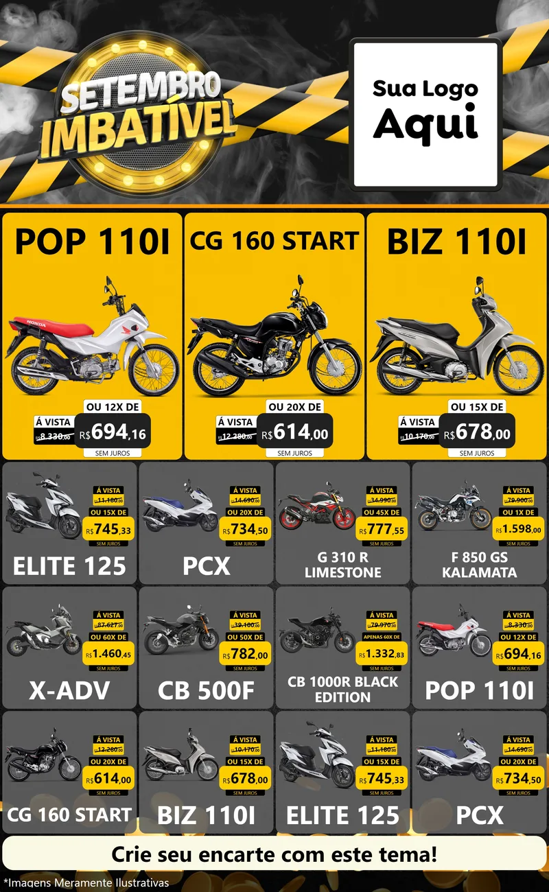 Modelo de Encarte para Encarte Grande com o tema Setembro Imbatível para Concessionaria de Motos