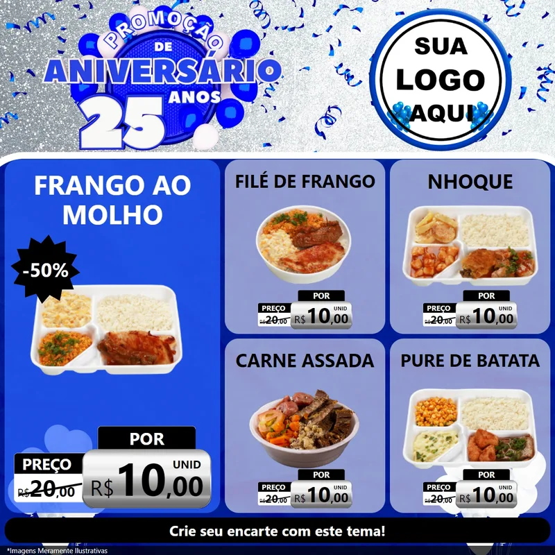 Modelo de Rede Social para Feed Facebook com o tema Promoção de Aniversário - 25 Anos para Restaurante