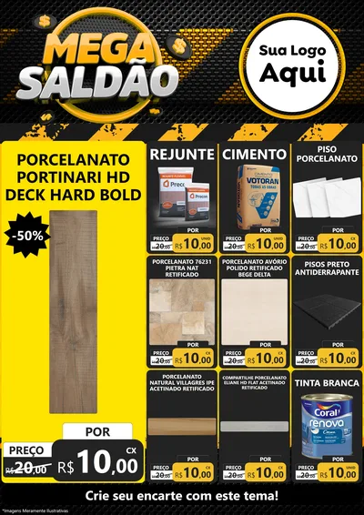 Modelo de Encarte para Encarte A4 Vertical com o tema Mega Saldão para Pisos e revestimentos