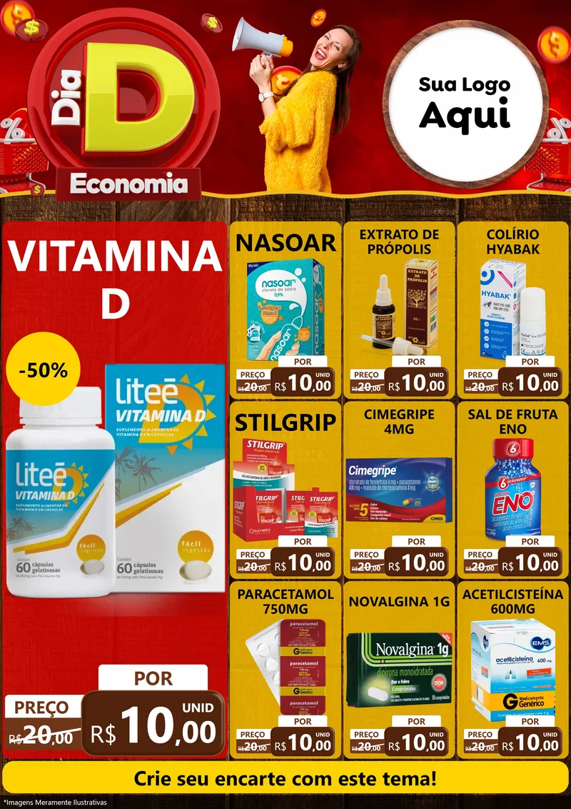 Modelo de Encarte para Encarte A4 Vertical com o tema Dia D Economia para Farmácia