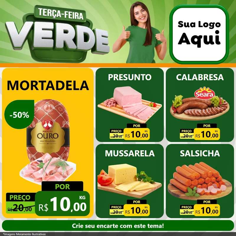 Modelo de Rede Social para Feed Facebook com o tema Terça - Feira Verde para Frios e Laticínios