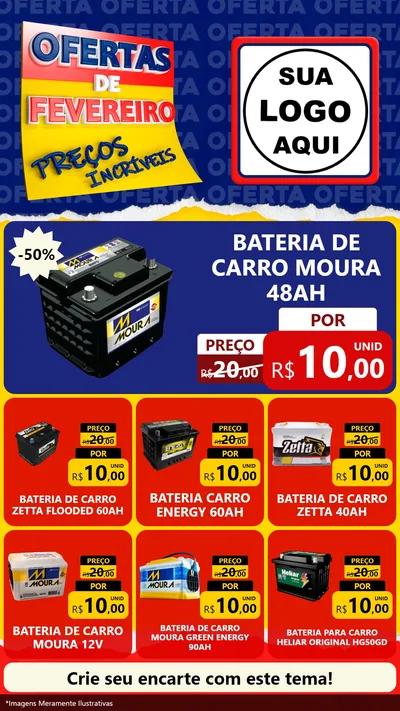 Modelo de Rede Social para Stories com o tema Ofertas de Fevereiro - Preços Incríveis para Baterias Elétricas