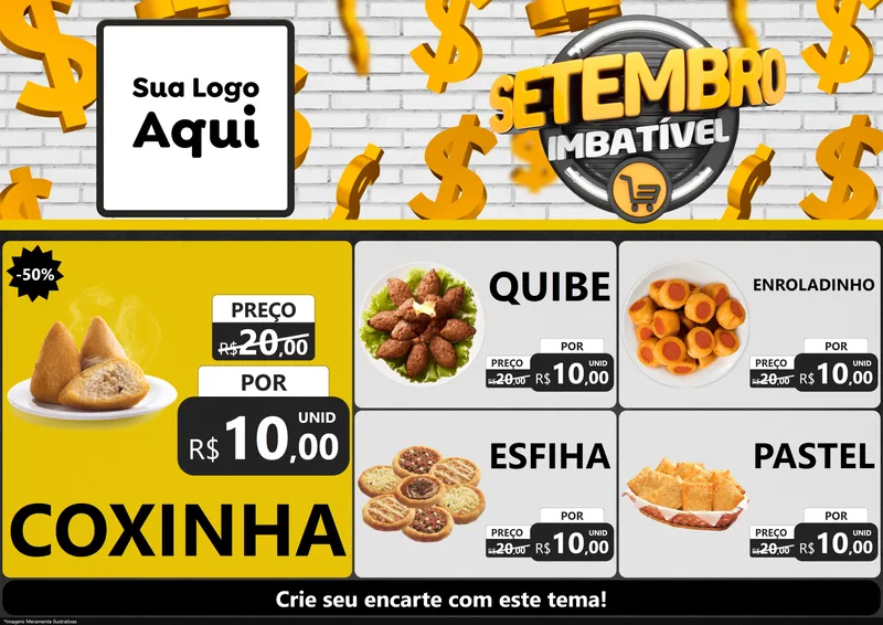 Modelo de Encarte para Encarte A4 Horizontal com o tema Setembro Imbatível para Salgadaria