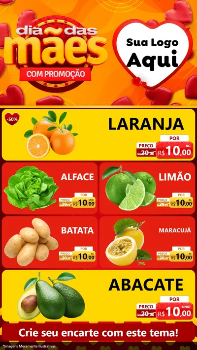 Modelo de TV para TV Vertical com o tema Dia das Mães com Promoção para Hortifrúti