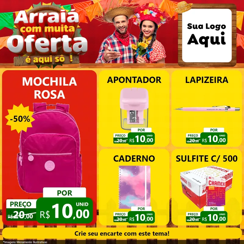 Modelo de Rede Social para Feed Facebook com o tema Arraiá Com Muita Oferta - É Aqui Sô! para Papelaria