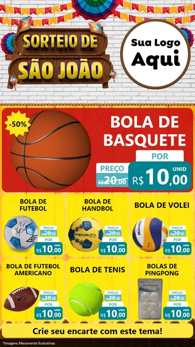 Modelo de Rede Social para Stories com o tema Sorteio de São João para Artigos Esportivos