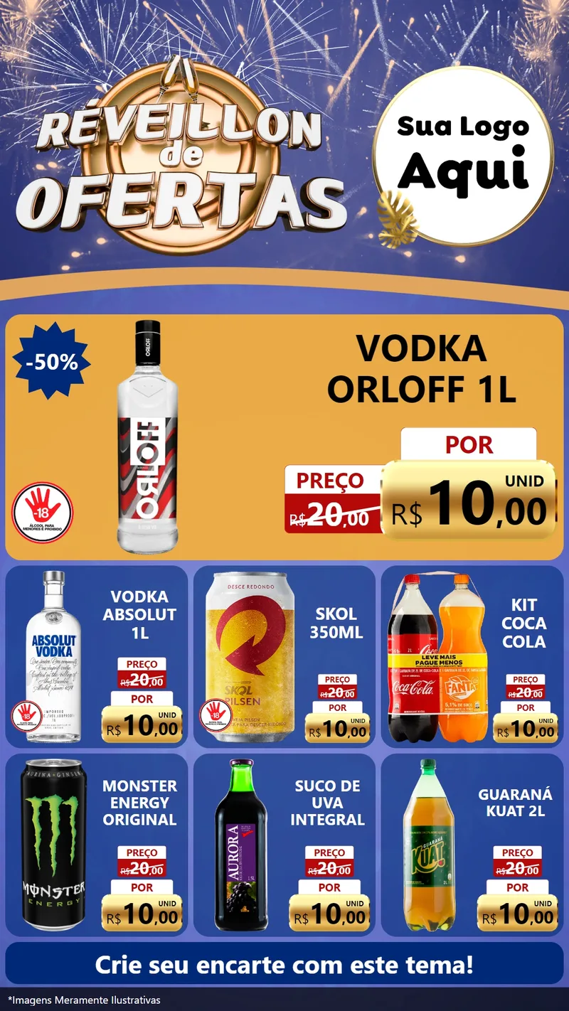 Modelo de Rede Social para Stories com o tema Réveillon de Ofertas para Distribuidora de bebidas