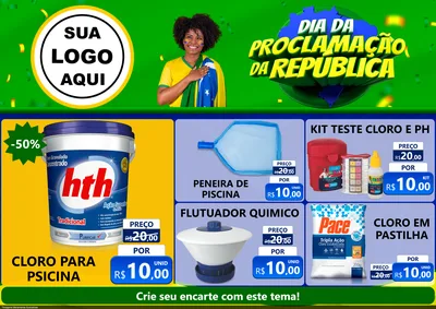 Modelo de Encarte para Encarte A4 Horizontal com o tema Dia Da Proclamação Da República para Produtos para Piscina