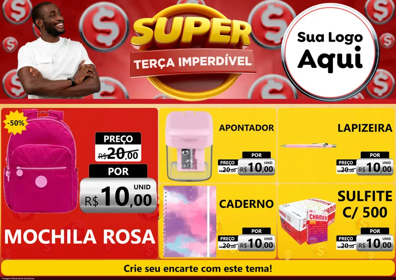 Modelo de Encarte para Encarte A4 Horizontal com o tema Super Terça Imperdível para Papelaria