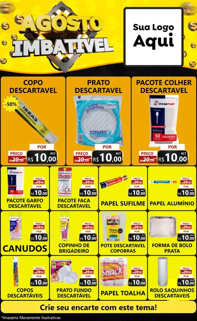 Modelo de Encarte para Encarte Grande com o tema Agosto Imbatível para Embalagens
