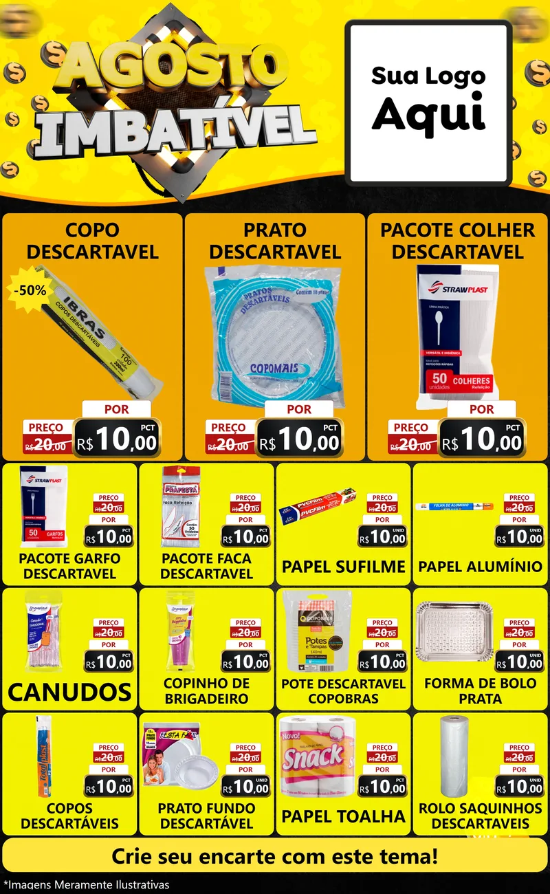 Modelo de Encarte para Encarte Grande com o tema Agosto Imbatível para Embalagens