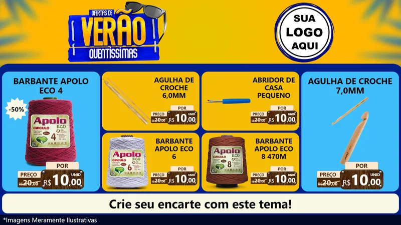 Modelo de TV para TV Horizontal com o tema Ofertas de Verão Quentíssimas para Armarinho e Aviamentos