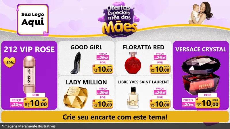 Modelo de TV para TV Horizontal com o tema Ofertas Especiais - Mês das Mães para Perfumes