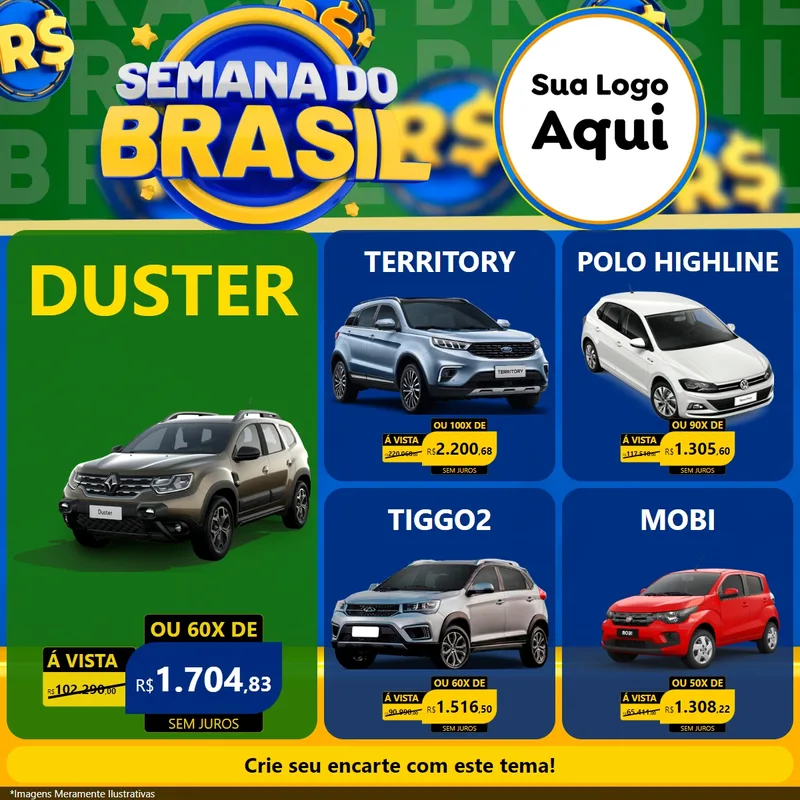 Modelo de Rede Social para Feed Facebook com o tema Semana Do Brasil para Concessionaria de Carros