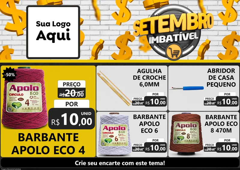 Modelo de Encarte para Encarte A4 Horizontal com o tema Setembro Imbatível para Armarinho e Aviamentos