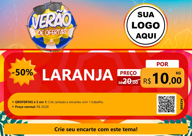 Modelo de Cartaz para Cartaz A4 Horizontal com o tema Verão de Ofertas para Hortifrúti
