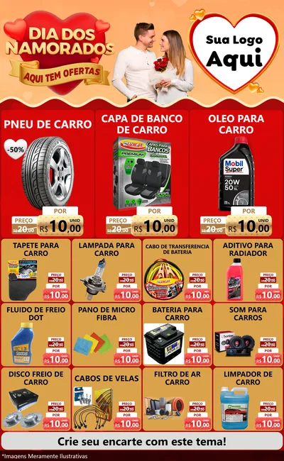 Modelo de Encarte para Encarte Grande com o tema Dia dos Namorados - Aqui Tem Ofertas para Auto peças
