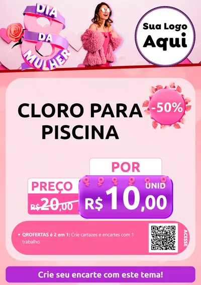 Modelo de Cartaz para Cartaz A4 Vertical com o tema Dia da Mulher para Produtos para Piscina