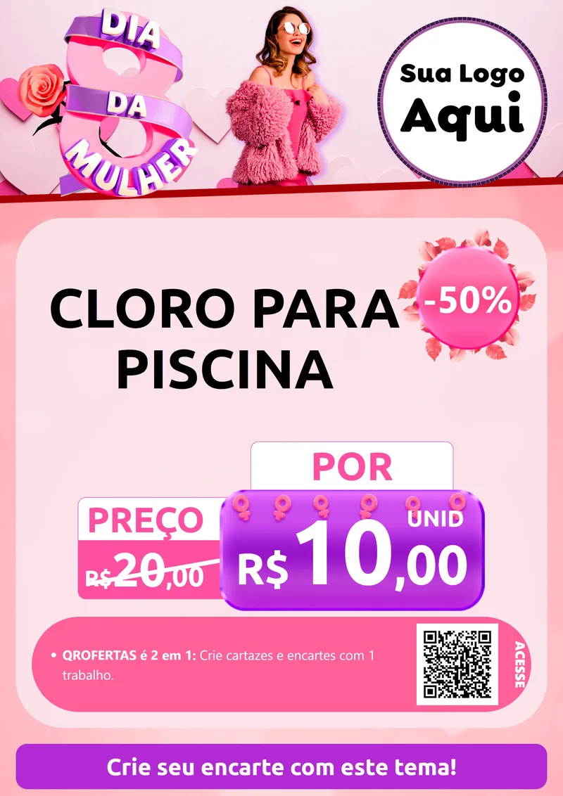 Modelo de Cartaz para Cartaz A4 Vertical com o tema Dia da Mulher para Produtos para Piscina