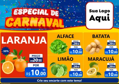 Modelo de Encarte para Encarte A4 Horizontal com o tema Especial de Carnaval para Hortifrúti