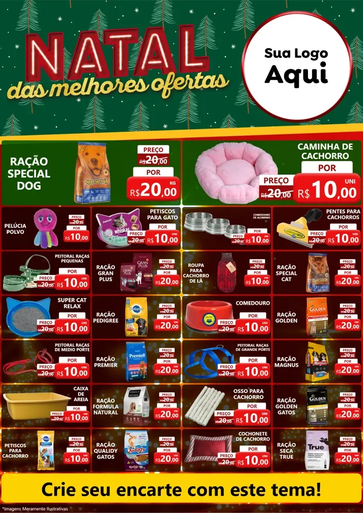 Modelo de Encarte para Encarte A4 Vertical com o tema Natal das Melhores Ofertas para Pet Shop