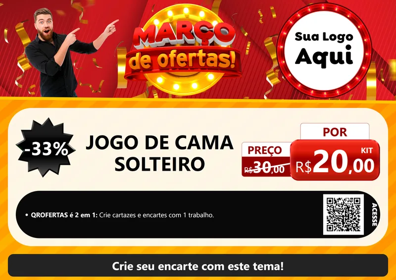 Modelo de Cartaz para Cartaz A4 Horizontal com o tema Março de Ofertas! para Cama, Mesa e Banho