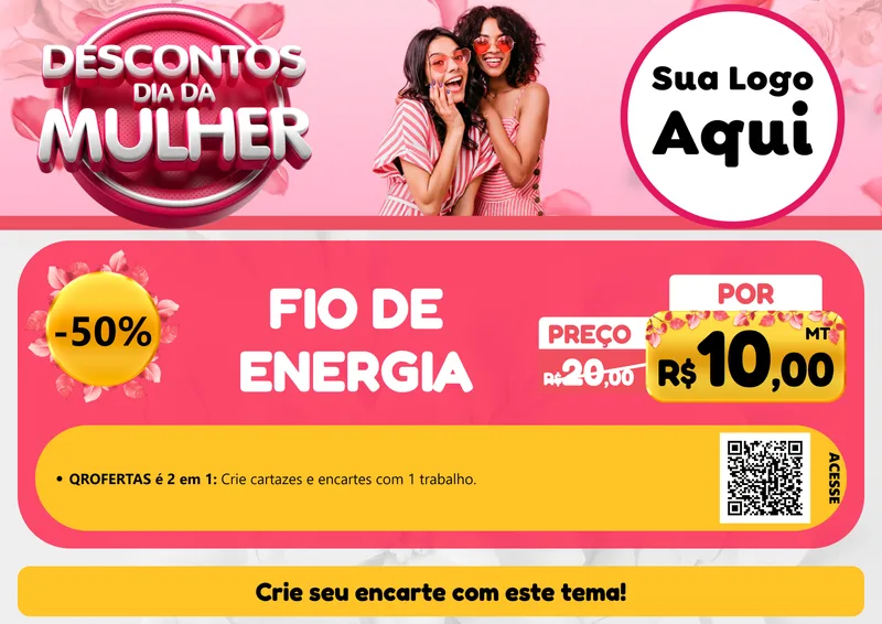Modelo de Cartaz para Cartaz A4 Horizontal com o tema Descontos Dia da Mulher para Materiais Elétricos
