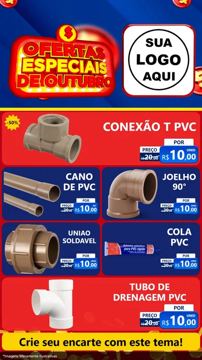 Modelo de TV para TV Vertical com o tema Ofertas Especiais de Outubro para Tubos e conexões