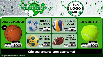 Modelo de TV para TV Horizontal com o tema Promoção de Aniversário - 9 Anos para Artigos Esportivos