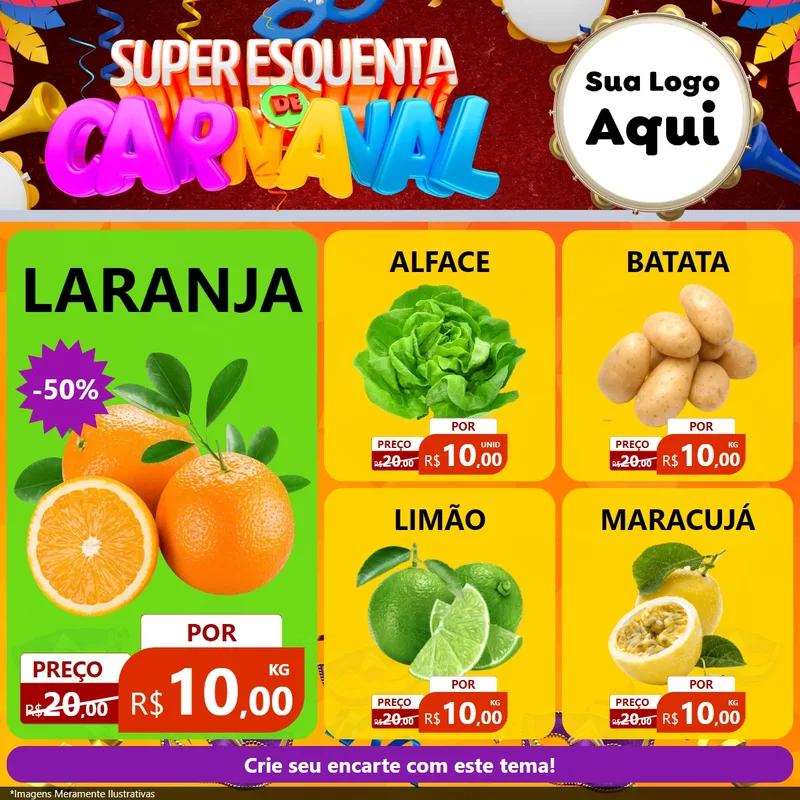Modelo de Rede Social para Feed Facebook com o tema Super Esquenta de Carnaval para Hortifrúti