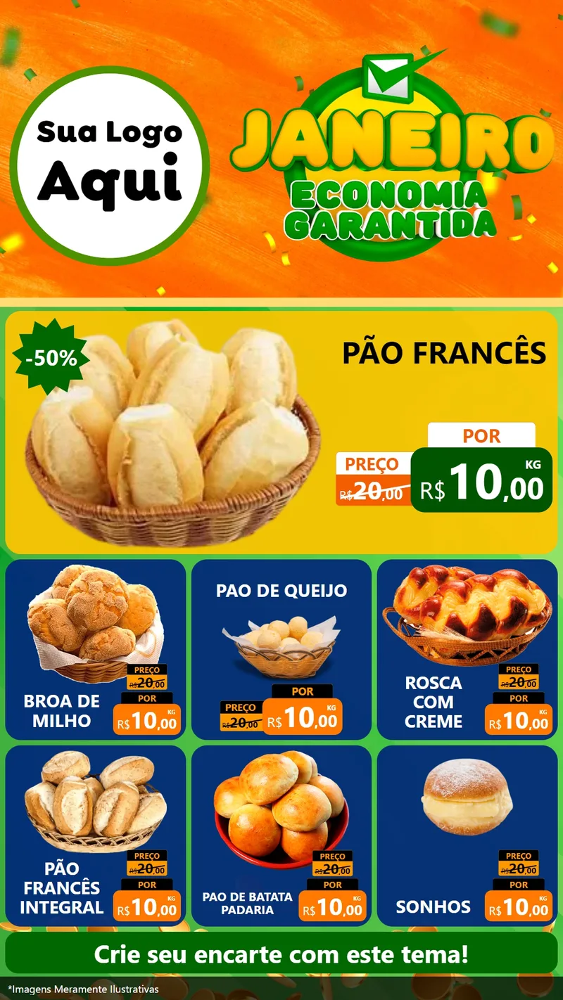 Modelo de Rede Social para Stories com o tema Janeiro - Economia Garantida para Padaria