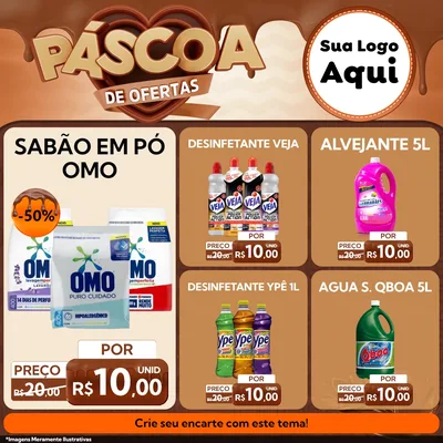 Modelo de Rede Social para Feed Facebook com o tema Páscoa de Ofertas para Produtos de Limpeza