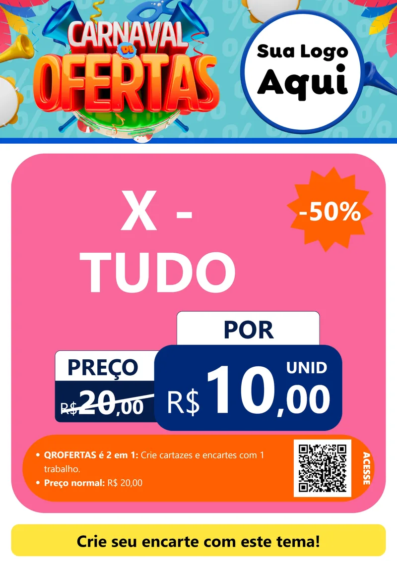 Modelo de Cartaz para Cartaz A4 Vertical com o tema Carnaval de Ofertas para Hamburgueria