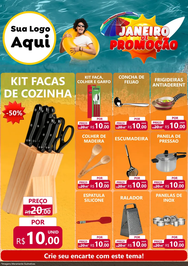 Modelo de Encarte para Encarte A4 Vertical com o tema Janeiro de Promoção para Utilidades Domésticas
