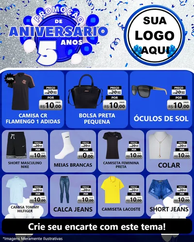Modelo de Rede Social para Feed Instagram com o tema Promoção de Aniversário - 5 Anos para Roupas e acessórios