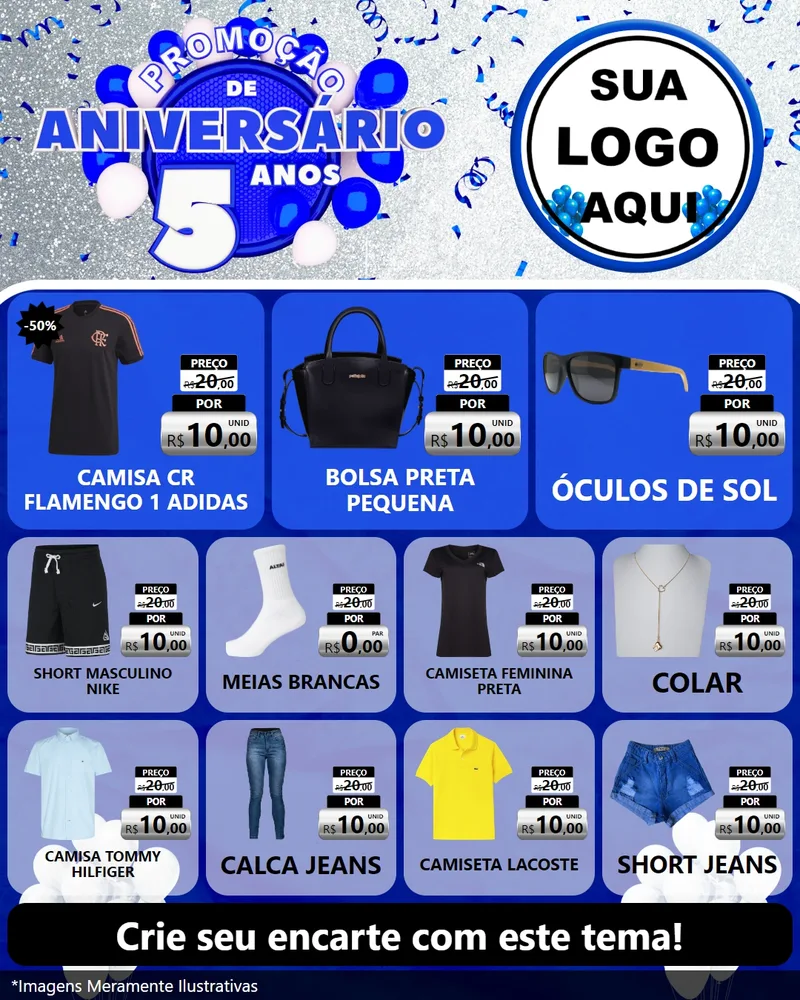 Modelo de Rede Social para Feed Instagram com o tema Promoção de Aniversário - 5 Anos para Roupas e acessórios