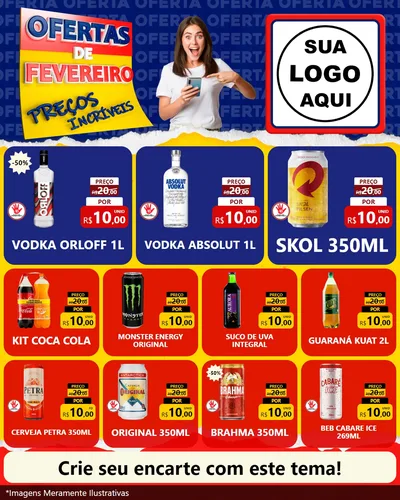 Modelo de Rede Social para Feed Instagram com o tema Ofertas de Fevereiro - Preços Incríveis para Distribuidora de bebidas