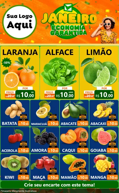 Modelo de Encarte para Encarte Grande com o tema Janeiro - Economia Garantida para Hortifrúti