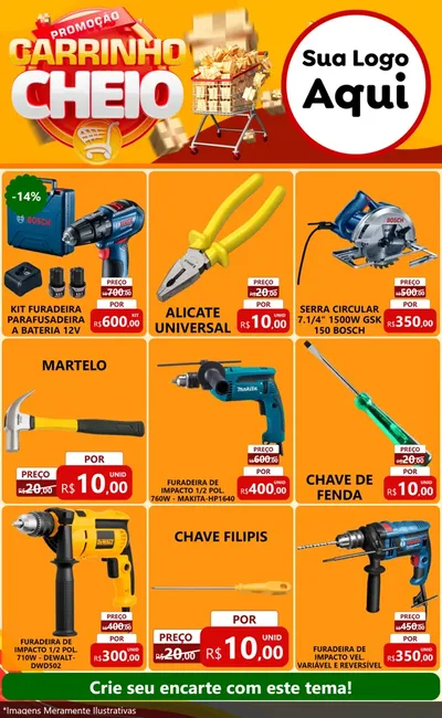 Modelo de Encarte para Encarte Grande com o tema Promoção carrinho cheio para Maquinas e Ferramentas