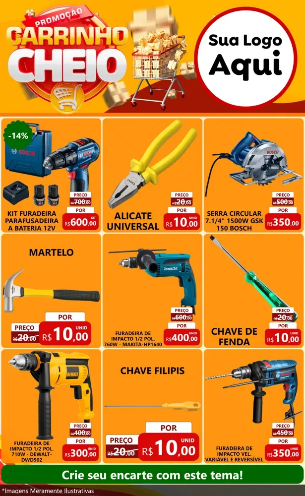 Modelo de Encarte para Encarte Grande com o tema Promoção carrinho cheio para Maquinas e Ferramentas