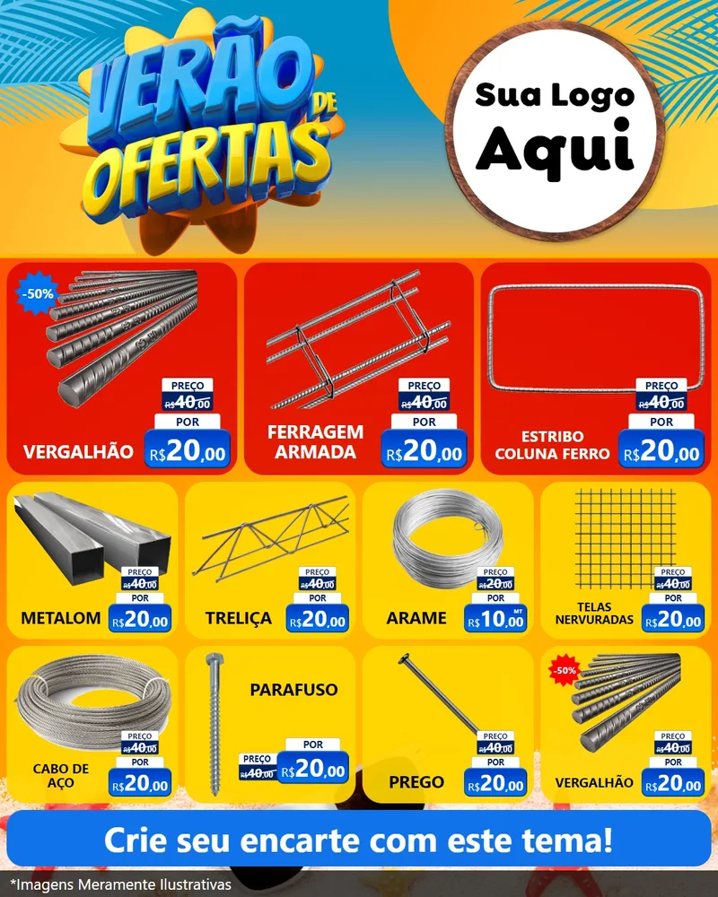 Modelo de Rede Social para Feed Instagram com o tema Verão de Ofertas para Ferragens