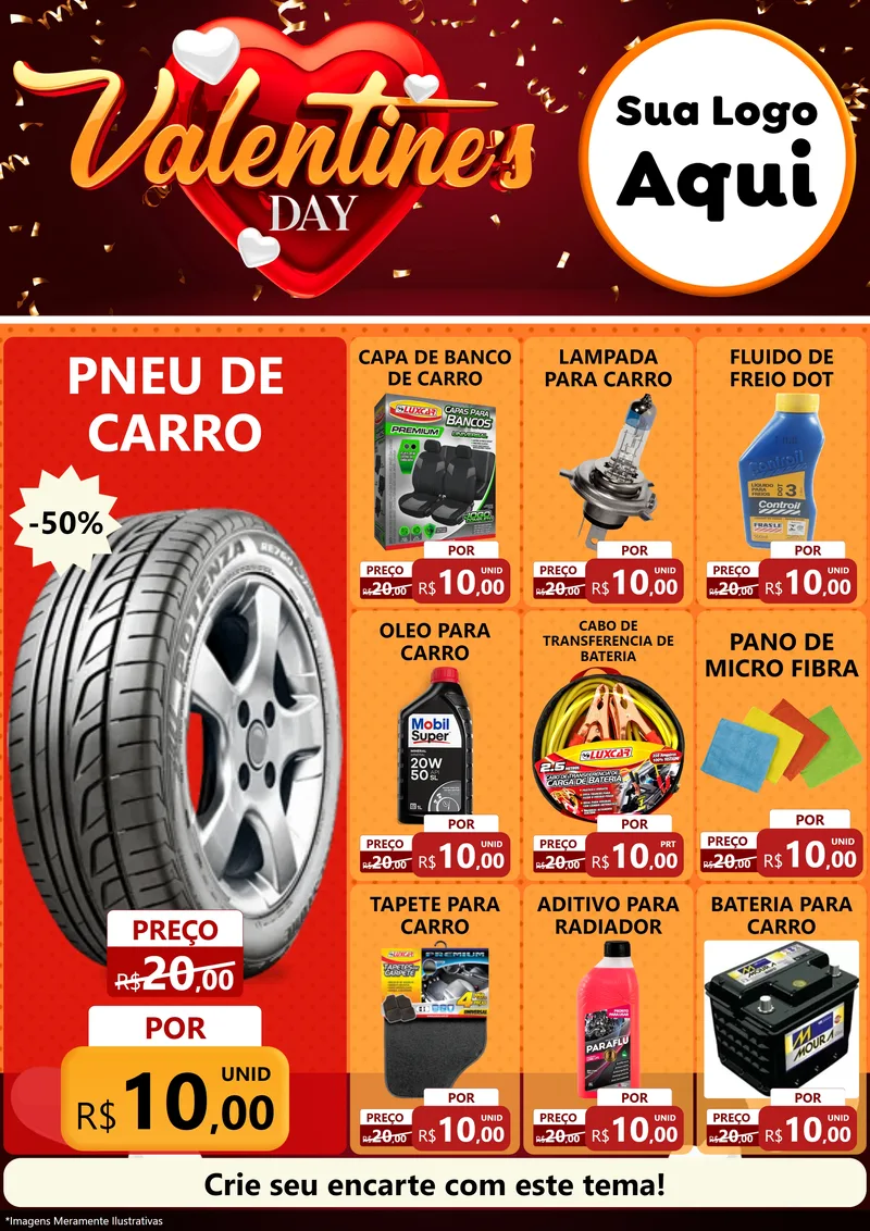 Modelo de Encarte para Encarte A4 Vertical com o tema Valentine's Day para Auto peças