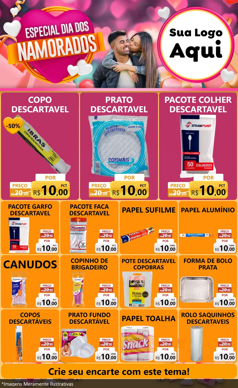 Modelo de Encarte para Encarte Grande com o tema Especial Dia dos Namorados para Embalagens