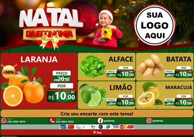 Modelo de Encarte para Encarte A4 Horizontal com o tema Natal da Economia para Hortifrúti