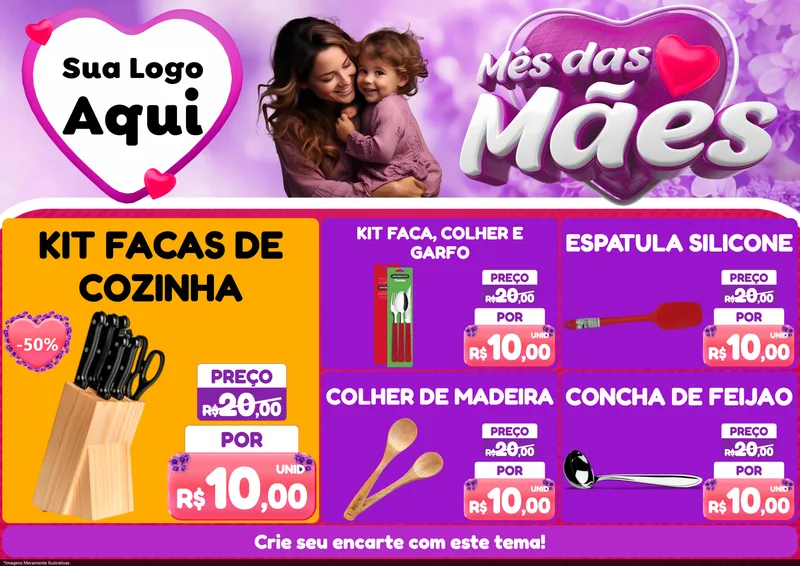 Modelo de Encarte para Encarte A4 Horizontal com o tema Mês das Mães para Utilidades Domésticas