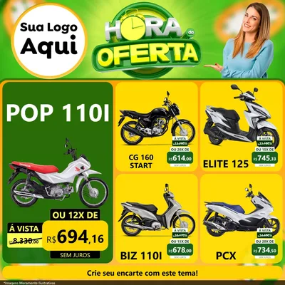 Modelo de Rede Social para Feed Facebook com o tema Hora da Oferta para Concessionaria de Motos